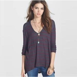 Free People Gray Sunset Park Waffle Thermal Long Sleeve Top Oversized Small